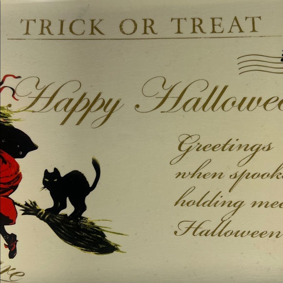 Vintage Looking Halloween Trick or Treat Rectangular Serving Plate 13x8 1/2 - Picture 3 of 5